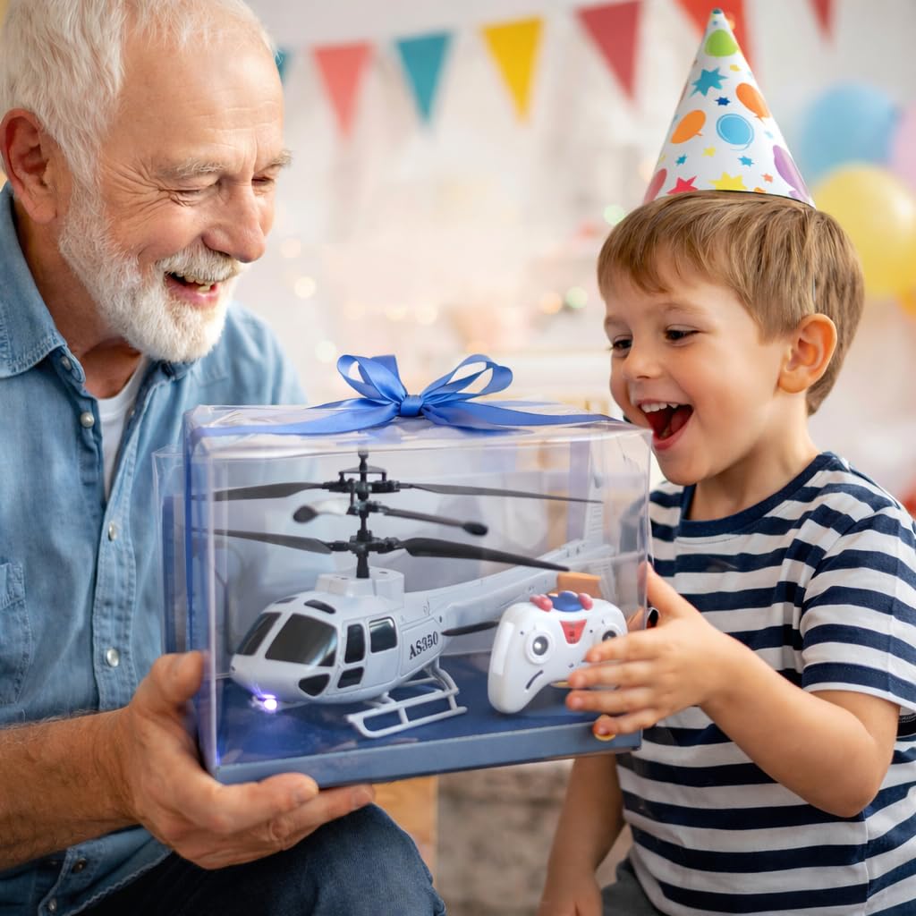 KIDZYMON® RC Helicopter with Upgraded Gravity Vacant 4.0 Sensing, 27 MHz, Only Up and Down Flying (No Left-Right Turning), Chargeble, 3D Lighting, Safety Sensor, Kids Age 5+ Years (Millitary Gray) 3