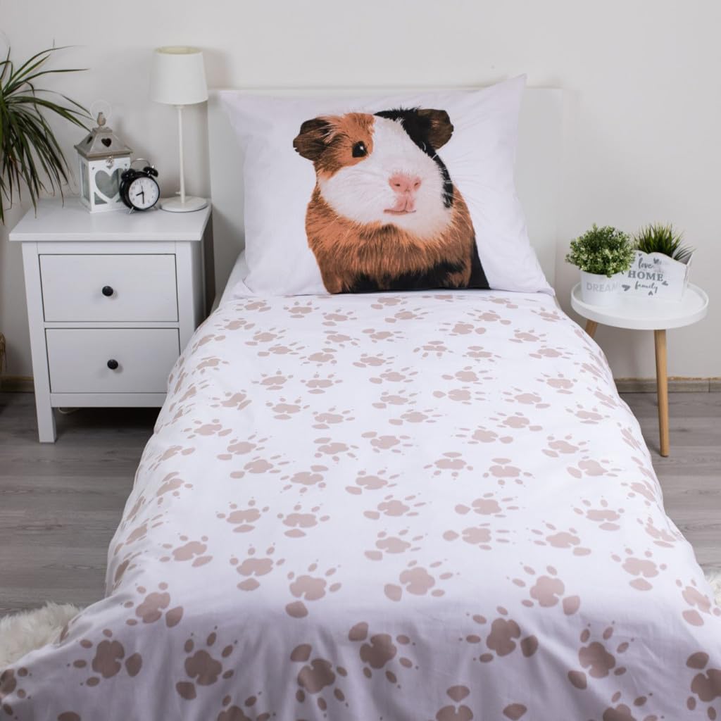 Jerry Fabrics Komplet pościeli z motywem świnki morskiej, poszewka na kołdrę 140 x 200 + poduszka 70 x 90 cm, Öko-Tex, 100% bawełna, z zamkiem błyskawicznym, dwustronny