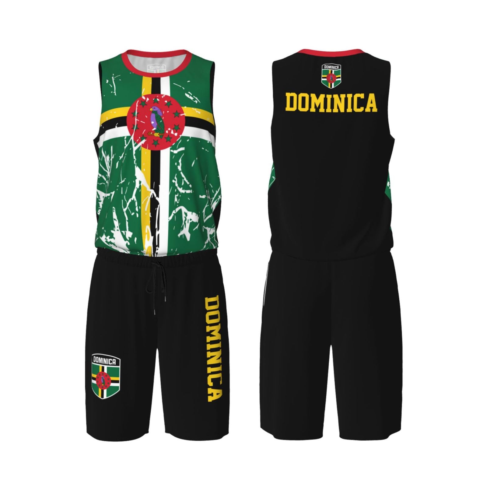 Dominica Flag Grain (5) Basketball Jersey Uniform Suit for Men Women Adults Training Athletic Set