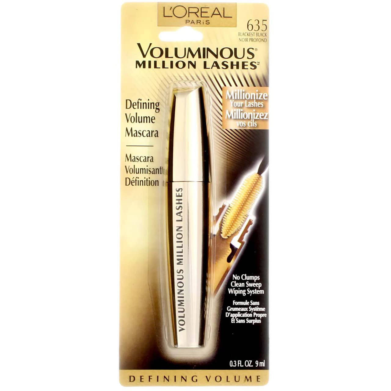 L’Oréal Paris L'Or?al Voluminous Million Lashes Mascara, 635 Blackest Black (Pack of 2)