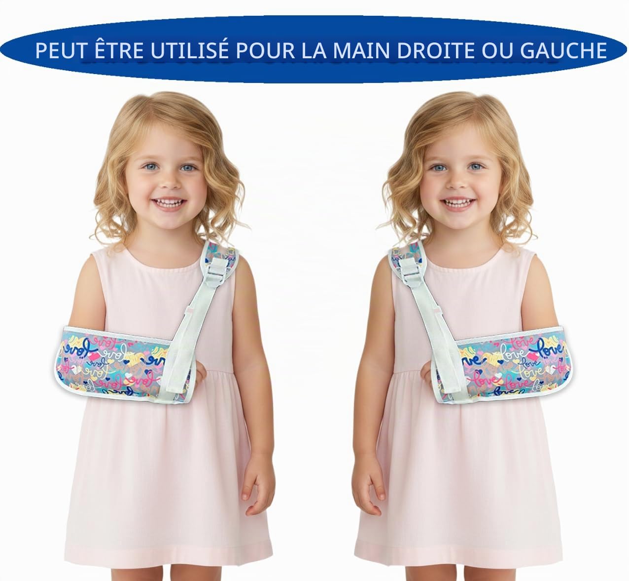 Écharpe de bras pour enfant pour soutenir les bras, les clavicules, les poignets, les épaules et les coudes en cas de fractures et de blessures, convient à la fois à la main gauche et droite (love-2
