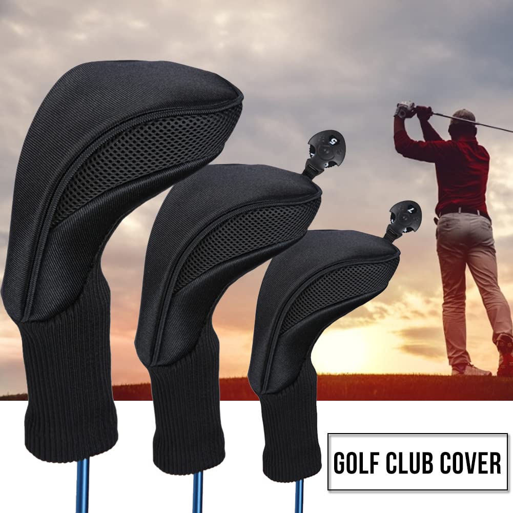 Fundas para Palos de Golf - 3 Fundas para Cabezas de Golf para Maderas de Calle de Conductor | Driver Hybrids - Accesorios de Golf de Cuello Largo para Hombres, Mujeres, niños y niñas