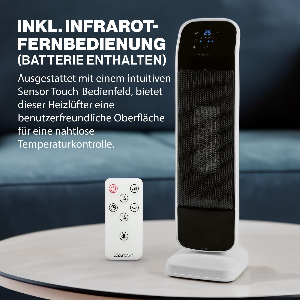 Clatronic Heizlüfter mit PTC-Keramik-Heizelement | 15-35 °C einstellbar | Ventilator kühlen | Keramik-Heizlüfter mit Sensor Touch-Bedienfeld | Einstellbare Raumtemperatur | HL 3763