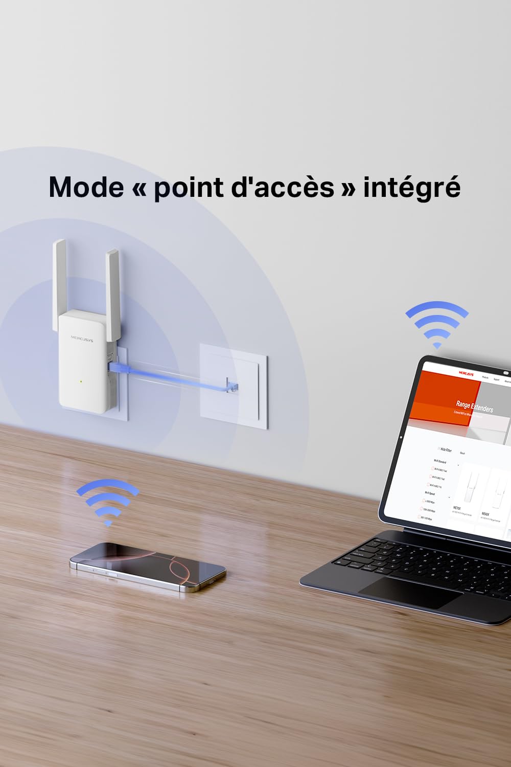 MERCUSYS ME80X TP-Link Répéteur WiFi 6, Amplificateur WiFi AX3000 Mbps, Port Ethernet Gigabit, Couvre jusqu'à 150 m², Repeteur WiFi Puissant, Compatible avec Les Box Internet