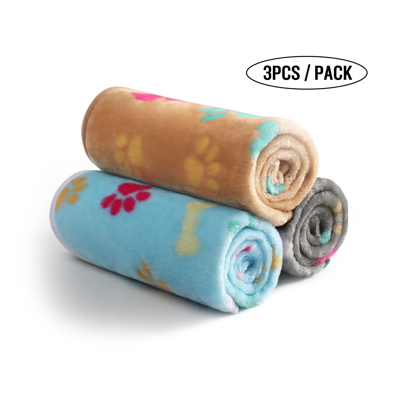 luciphia 3 Pezzi Coperta per Cane/Gatto Lavabile Soffice Durevole, Morbida e Calda Flanella Multicolore Osso Small (60 * 40cm)