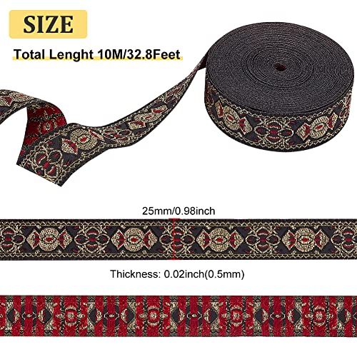 BENECREAT 10.9 Yards/10m Vintage Jacquard Ribbon 25mm Jacquard Embroidery Ribbon - Image 2