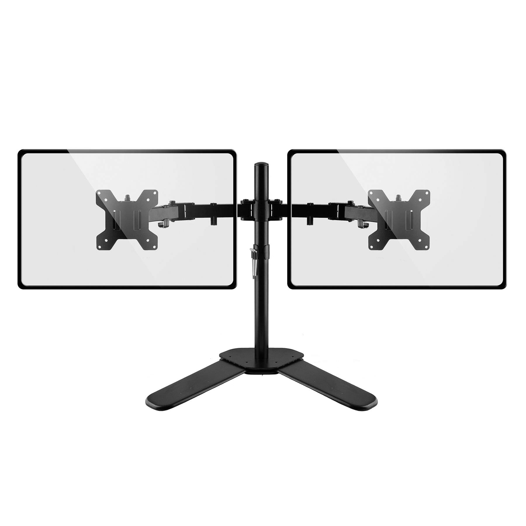 Dihl Soporte de escritorio para monitor doble, soporte de monitor doble para pantallas de 13 a 27 pulgadas, brazos ajustables en altura, se inclina 90°, gira 180°, gira 360°, VESA 75 o 100 mm, negro