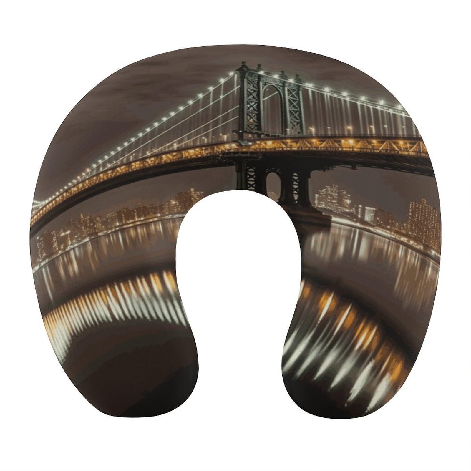 Btcowzrv Style New York Manhattan Bridge Night U Shaped Neck Pillow Travel Pillows