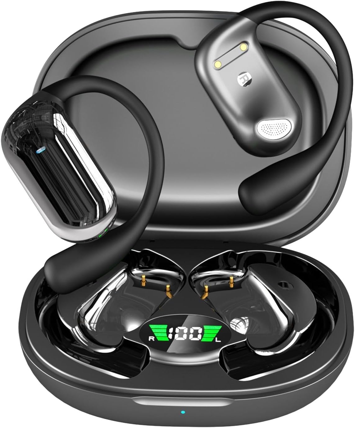 NALACAL Wireless Earbuds Bluetooth Headphones, Wireless Sport Headphones, Ear Buds Stereo Deep Bass Headset with Earhooks, 80hrs Playtime Wireless Charging Case, for Running Workout Black
