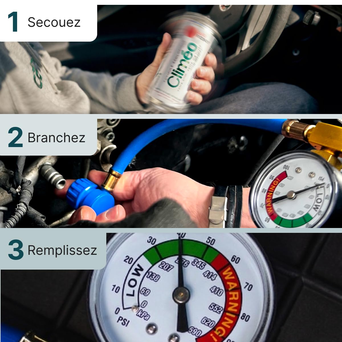 Kit de rechange 3 en 1 pour réfrigérant R1234yf - Remplir vous-même la climatisation - Équivalent à 625 g de réfrigérant avec huile lubrifiante et protection contre la corrosion - Pour voitures