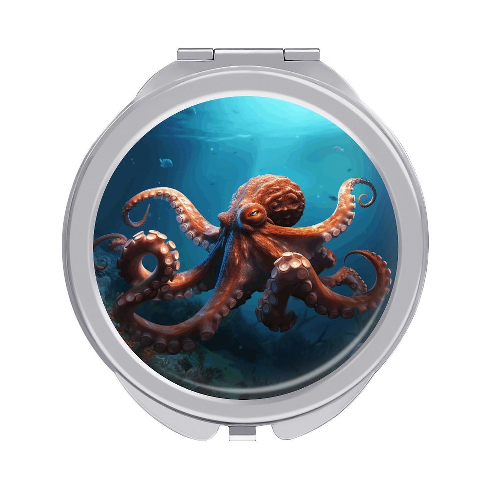 LZQPOEAS Ocean Animal Octopus Compact Mirror, Double-Sided Folding Makeup Mirror, Durable Metal Travel Pocket Mirror for Purse, Portable Round Touch-Up Mirror for Table Gifts and Everyday Use