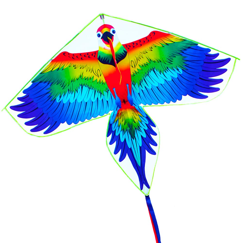 Kaidenic57inch Parrot Kite with Long Tails Easy to Fly with Flying Lines for Kids and Adults
