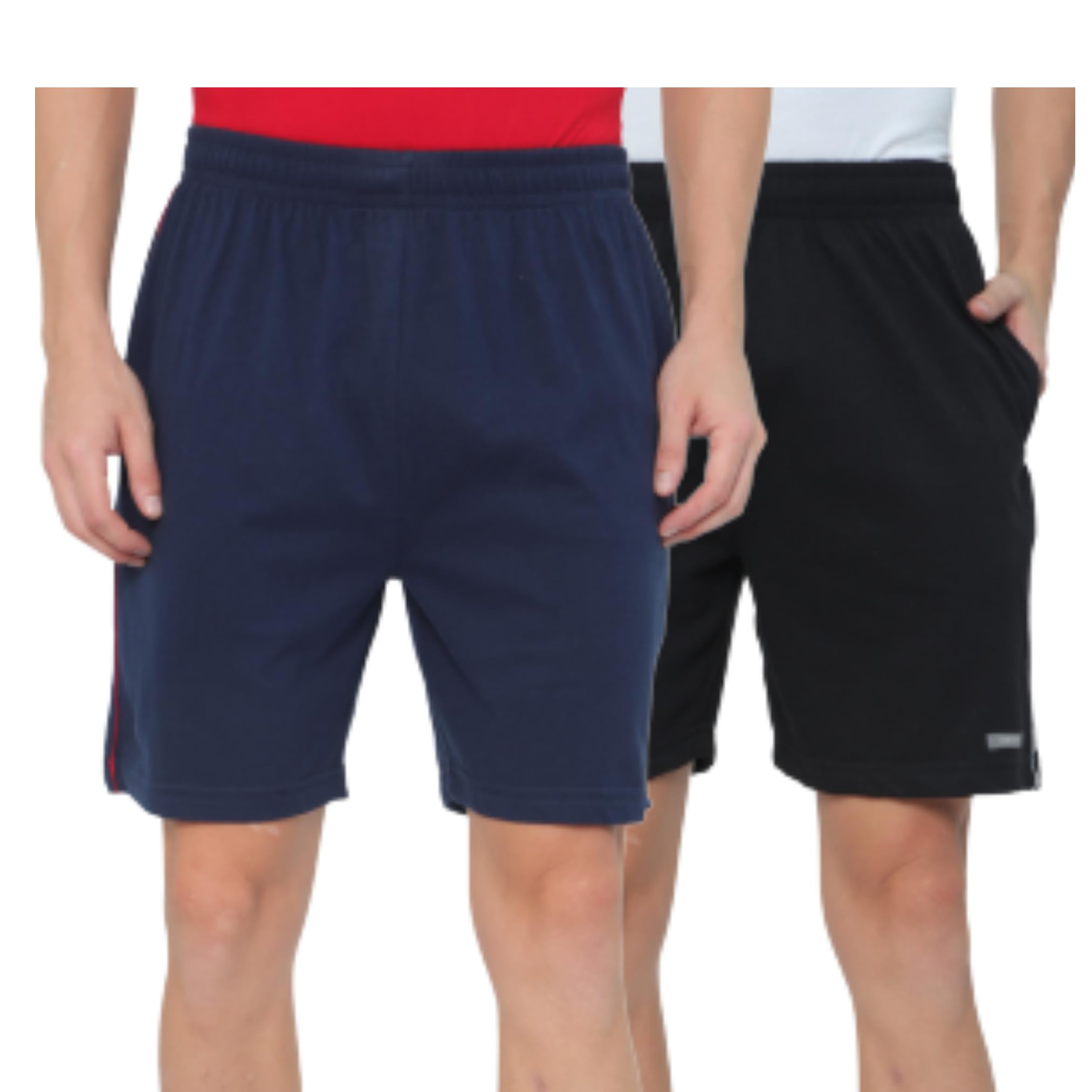 Men's Relaxed Fit Knit Shorts, Cotton-Rich Fabric, Twin Pack with Side Pockets, Drawstring Waistband, Casual Leisure Sportswear-image-35