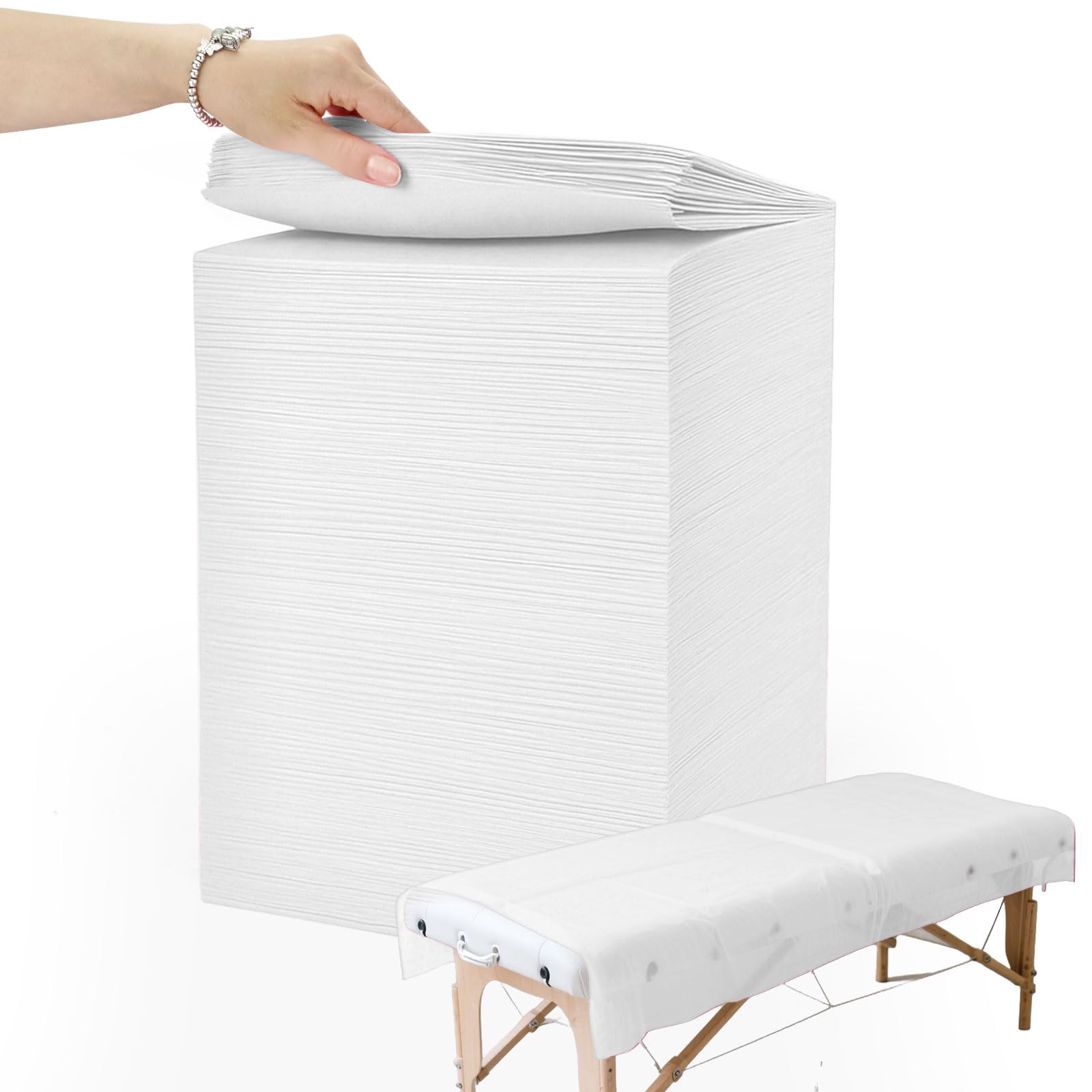 200 sábanas desechables para mesa de masaje de 31 x 71 pulgadas, fundas de cama de tela no tejida para spa, masaje, belleza y tatuajes, transpirables, higiénicas (blanco)