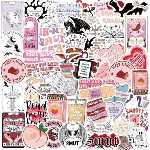 MBCJEIXK 50 PCS Book Stickers for Kindle, Smutty Bookish Sticker Pack for Readers Adult Spicy Booktok Vinyl Decals for Laptop Ebook Reader Water Bottle Girls Holographic Waterproof Smut Romance