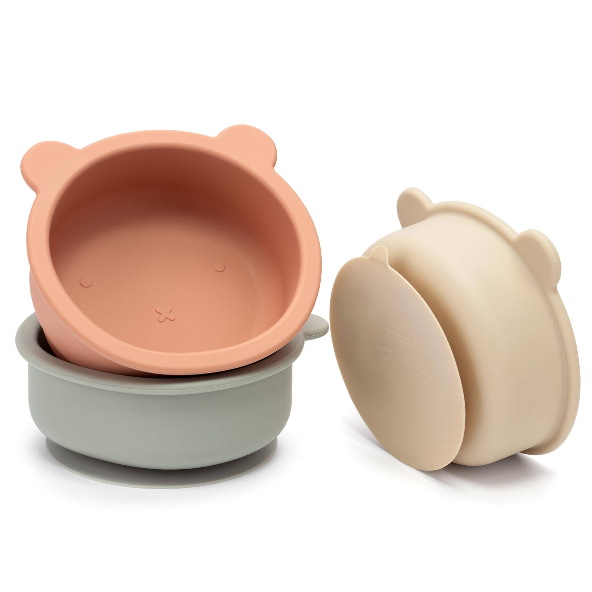 Lot de 3 bols en silicone pour bébé avec ventouse - Antidérapants - Avec aspiration - Passent au micro-ondes - Pour bébé - Sans BPA - Pour enfants et tout-petits, TW-8497