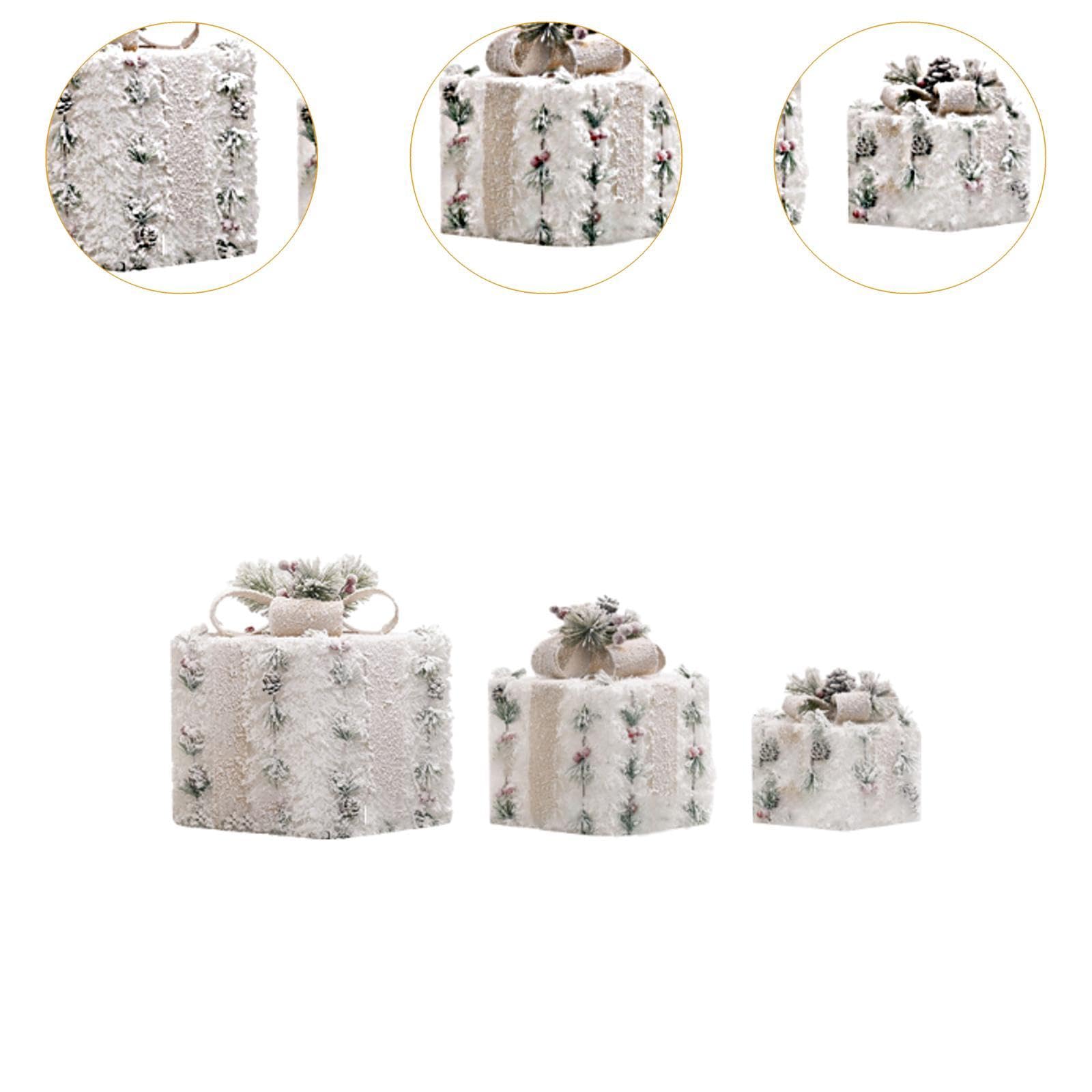 3 Stück Weihnachtsgeschenkboxen Leuchtend Geschenkverpackung mit Eisenkonstruktion Dekorboxen mit Schleife Festliche Präsentboxen für Innenraum Haustü, Style A