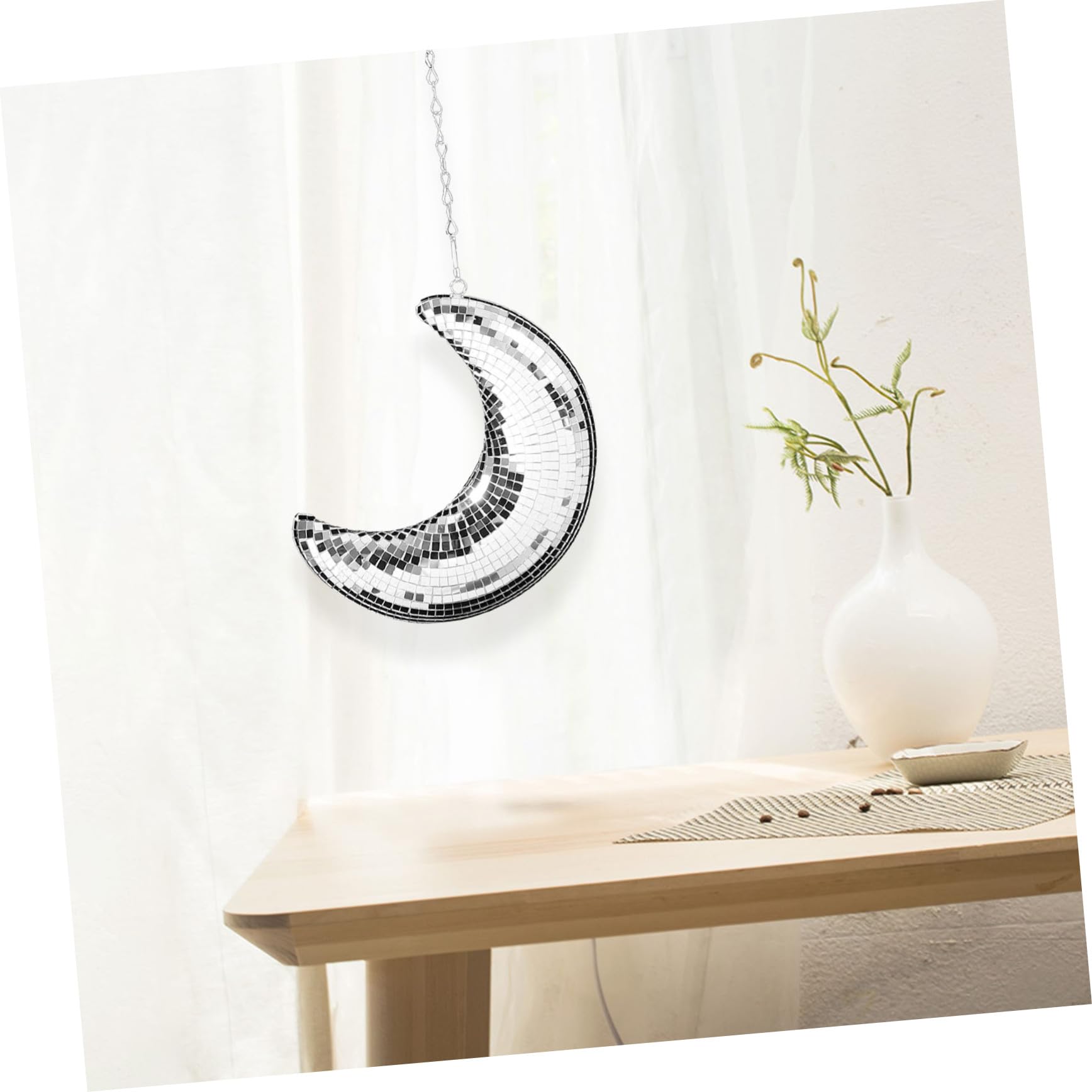 Alipis 4 Pièces Pendentif Lune Miroir Boules Disco Suspendues Décor Suspendu De Décor en Forme De Lune Boules à Facettes Décoration De Fête Décor De La Mousse Silver