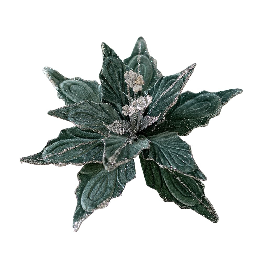 vctops 6 fiori glitterati natalizi da 27 cm, per albero di Natale, ghirlanda di fiori artificiali a forma di stella di Natale, Capodanno, matrimoni, feste, vacanze, decorazioni fai da te, verde