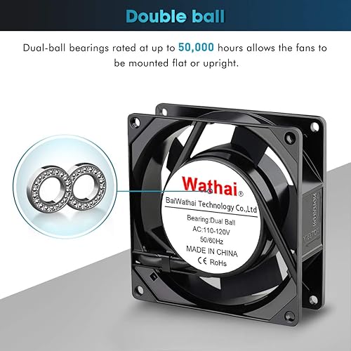 Miniatura 9 de Wathai 4.724 in x 0.984 in AC Power Muffin Axial Fan 110V 120V Bola Dual para Refrigeración de Equipos Electrónicos