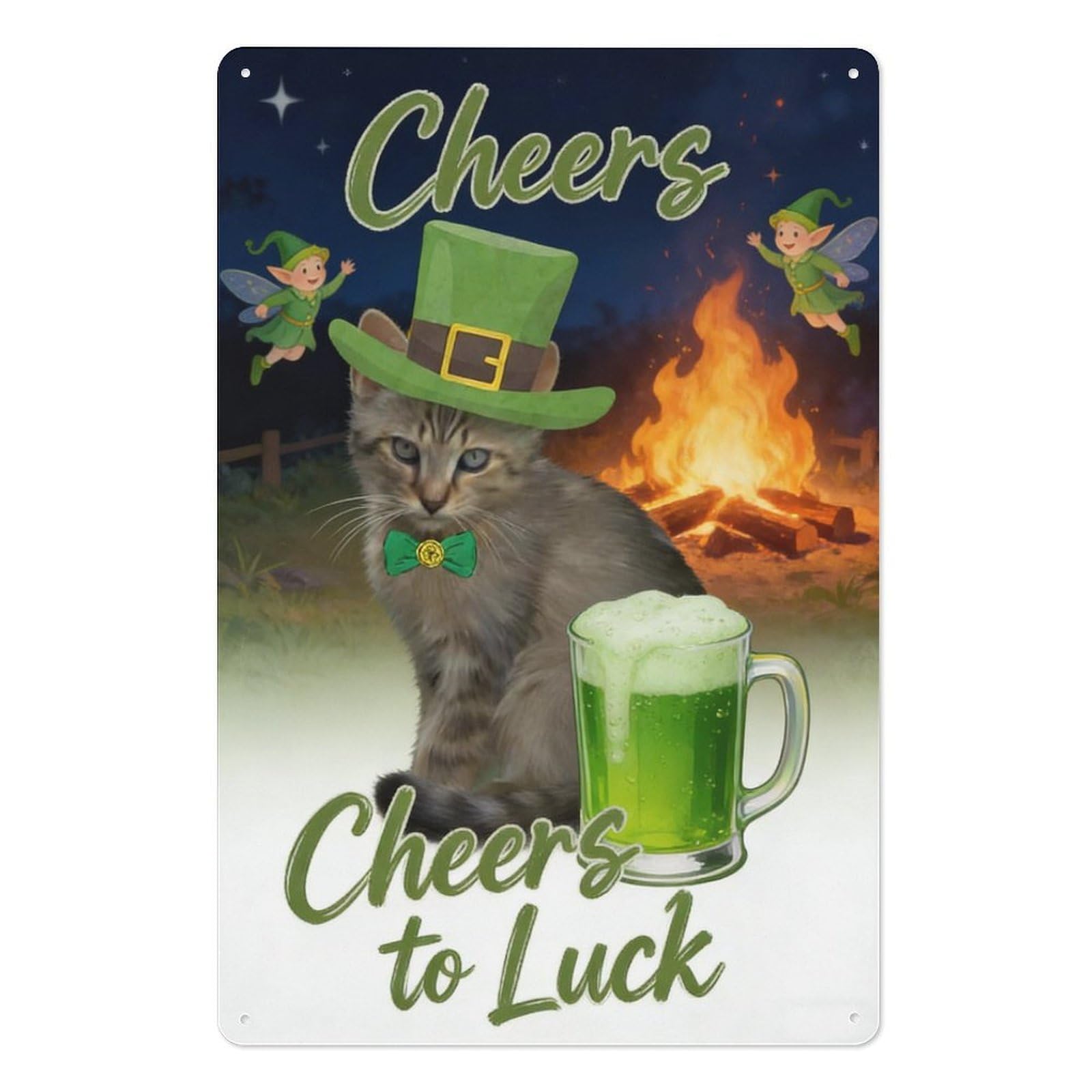 peiyeety Cheers to Luck Metal Tin Sign 8x12 Inch – St Patrick’s Day Shamrock Gold Coin Design Wall Decor Plaque for Home Bar Pub Party Indoor Outdoor