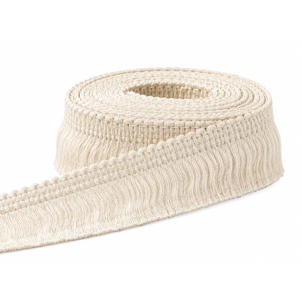 Premium Cotton Fringe Lace Trim 5 Meter Roll | 1.5 Inch Handmade Decorative Tassel Lace | Soft Cotton Macrame Fringe Border for Sewing, Curtains, Cushion Covers, Table Runner, Lampshades, Home Decor, DIY Craft & Boho Decoration-image-46