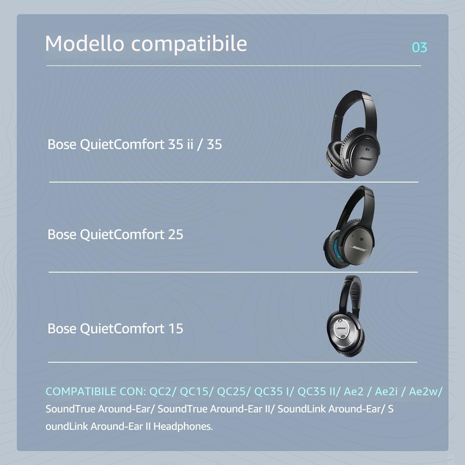 Cuscinetti Auricolari di ricambio in gel QuietComfort 35 / QC35ii, compatibili con la serie Bose QC45 QC35 QC25 QC2 QC15/ Around-Ear 2/AE2 AE2i AE2w/ SoundTrue e SoundLink-Grigio/Nero