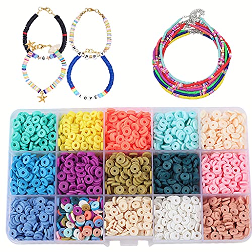 Image of PATPAT Beads for Jewellery Making Flat Beads Multicolor Flat Clay Beads for Bracelet & Necklace Making, Polymer Clay Beads for DIY Craft, Jewelry Making Girls (6mm, 15 Color) - 3000 Pieces