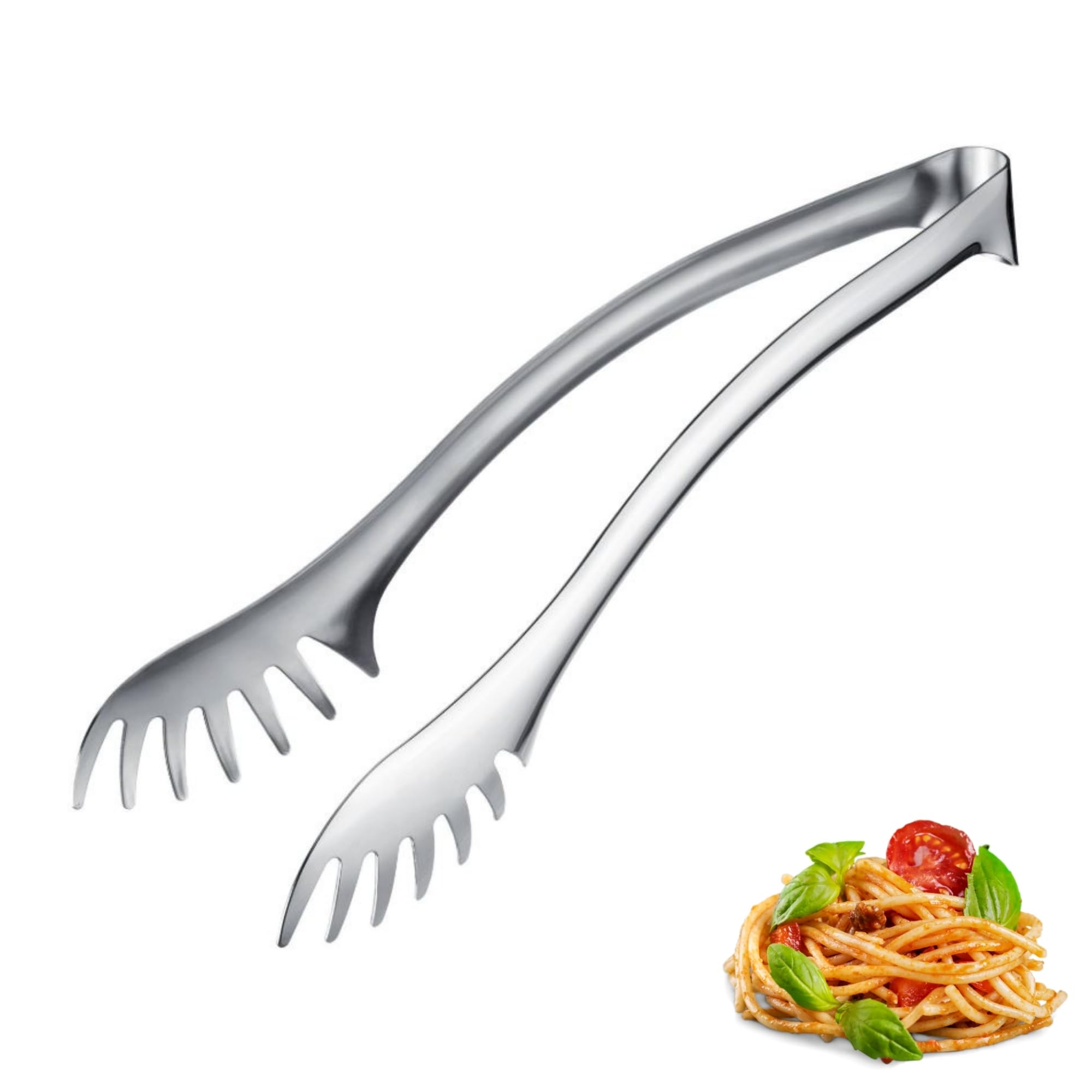 Westmark Spaghetti and Buffet Tongs Pro - Kitchen Tongs Stainless Steel - Innovative Spaghetti Tongs - Serving Tongs for Pasta, Salad & Asparagus - Silver, 29.5 cm