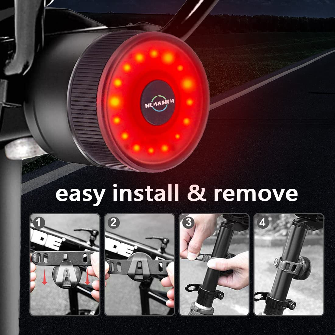 mua&mua Luce Posteriore Bicicletta Ricaricabile USB Fino a 56 Ore di Illuminazione Impermeabile IP65 3 Modalità