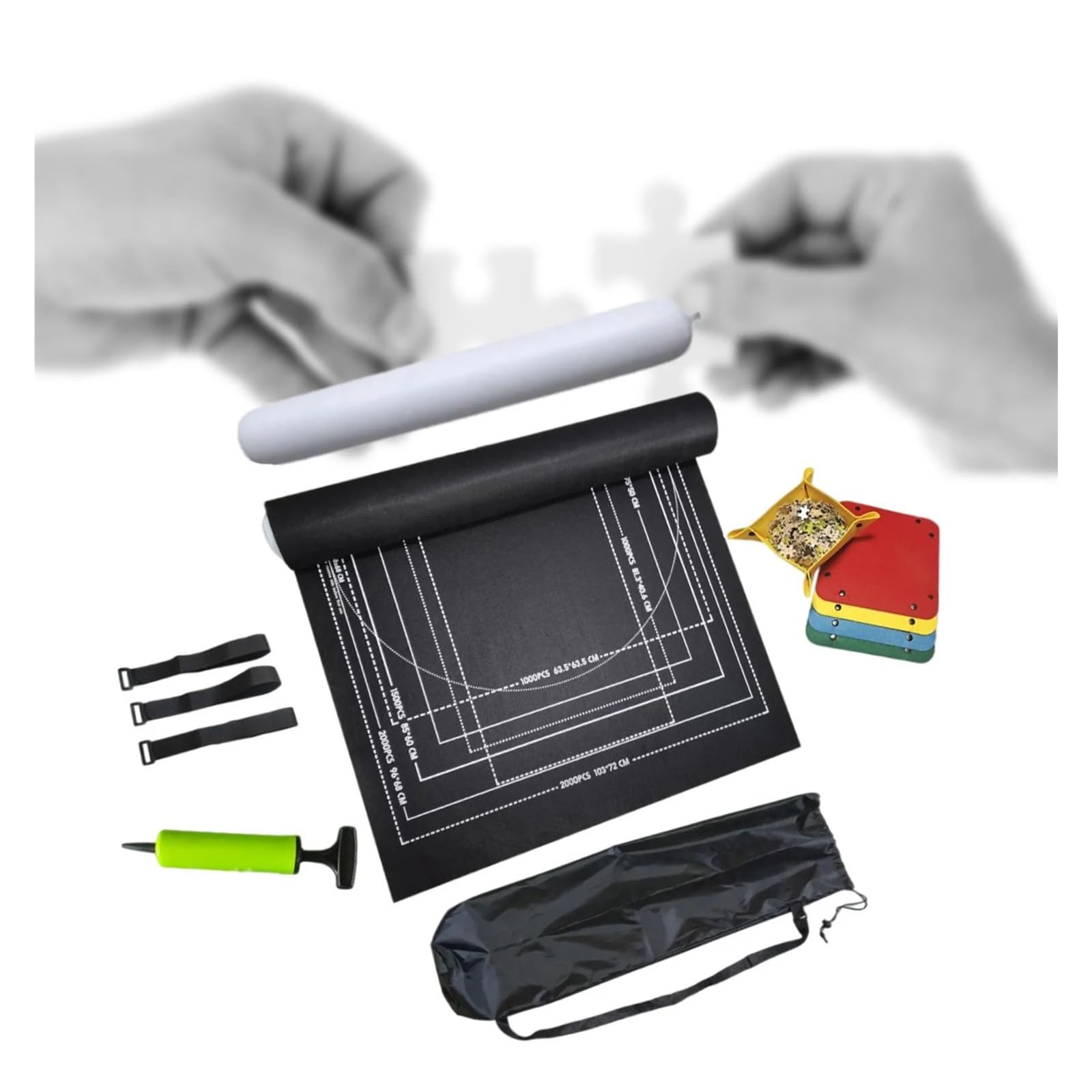 Tappetino for puzzle arrotolabile da 2000 pezzi Roll Your Puzzle - Tappetino portaoggetti portatile con borsa for la raccolta dei pezzi Tubo gonfiabile for gioco su tappetino per puzzle, giochi(Black)