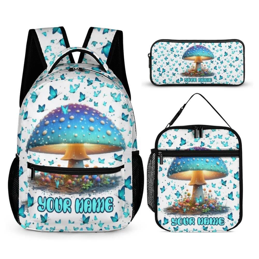 Custom Mushroom Backpack with Lunch Box & Pencil Case for Kids Girls Boys School, 16 Inch Cute Mushrooms Bookbag, School Backpack for Students