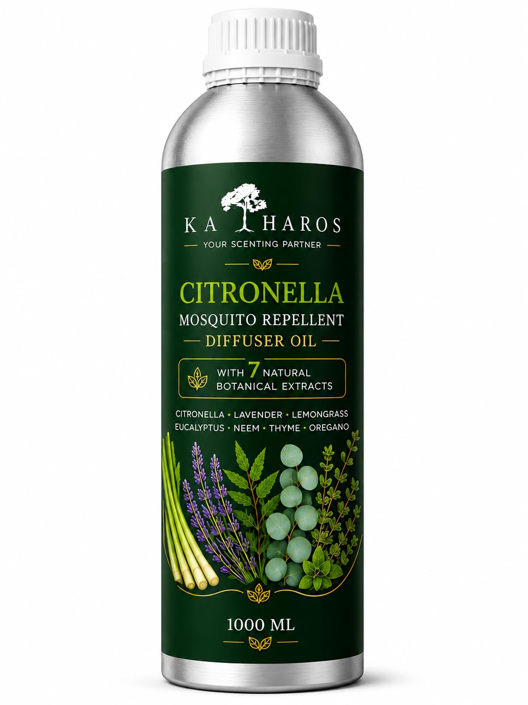 KATHAROS Citronella Mosquito Repellent Fragrance Oil & Diffuser Oil 1 Litre | Long-Lasting Fresh Herbal Citrus Aroma for Home, Office, Hotel, Garden & Commercial Spaces-image-1