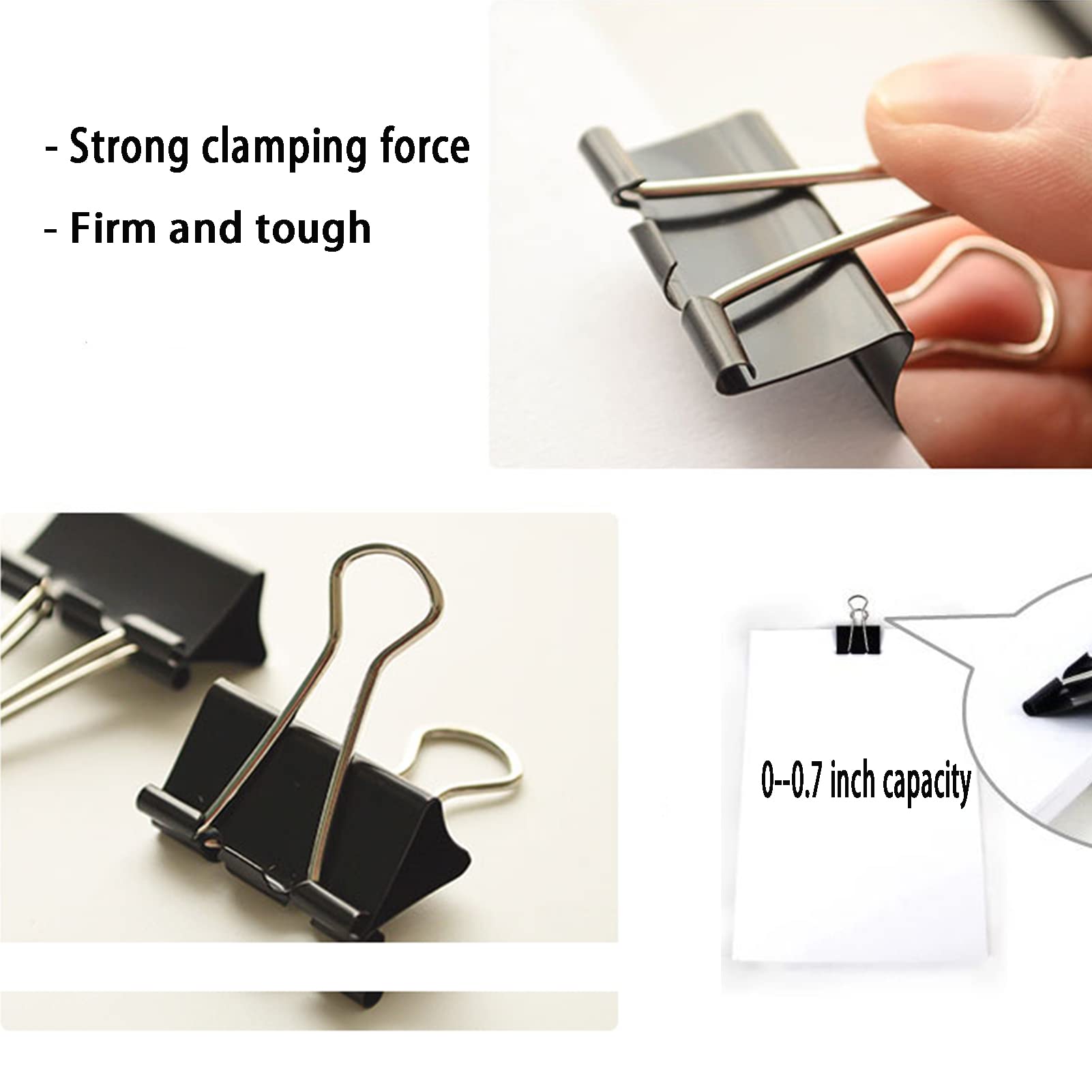 Clip per raccoglitori medie, 4,1 cm (confezione da 60), clip per raccoglitori grandi, morsetti per carta medi per ufficio e casa, nero