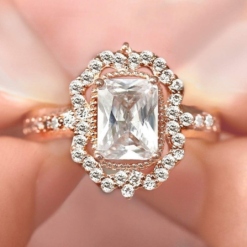 XIALV 7 ct Vintage Rose Gold Tone Cubic Zirconia CZ Ring Women's