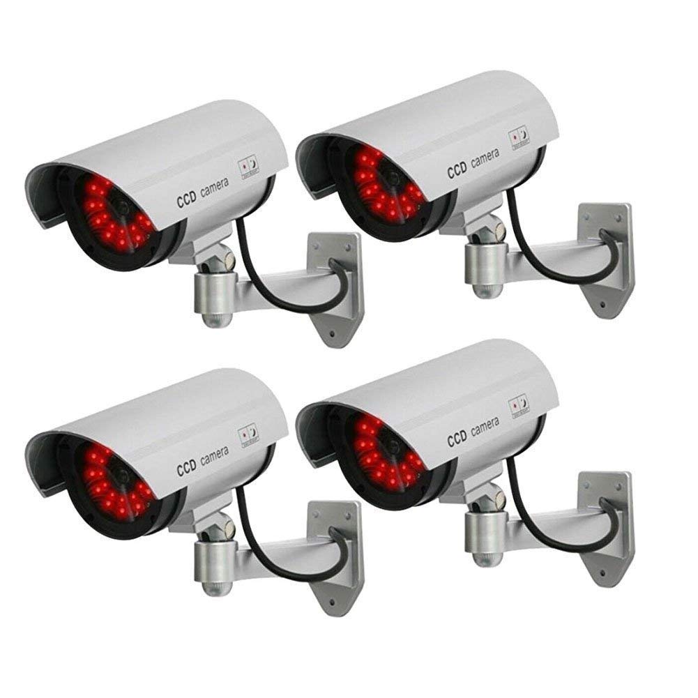 Bullet Dome Dummy Fake CCTV Camera Set of 4, Realistic Home & Office Security Surveillance System with Blinking Red LED Light, Weatherproof Wall Mount Mock Cam Kit for Indoor Outdoor Use-image-23