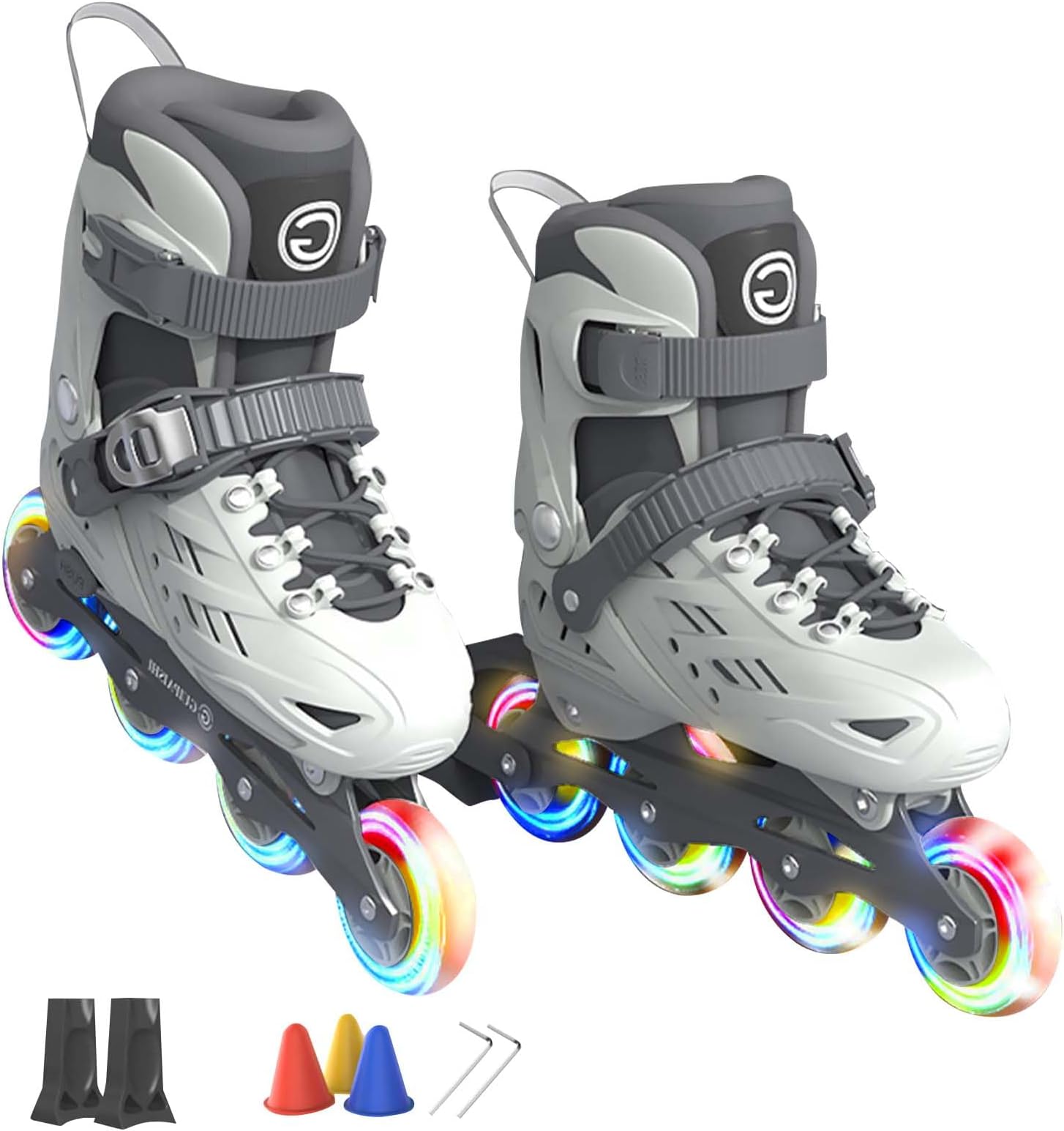 Beauenty Inline Skating Shoes for Kid Double Adjusting Buckle 8 Lighting Wheel Roller Skates Comfortable Breathable Skates Shoes for Outdoor Sports Begginers Kids, Adult