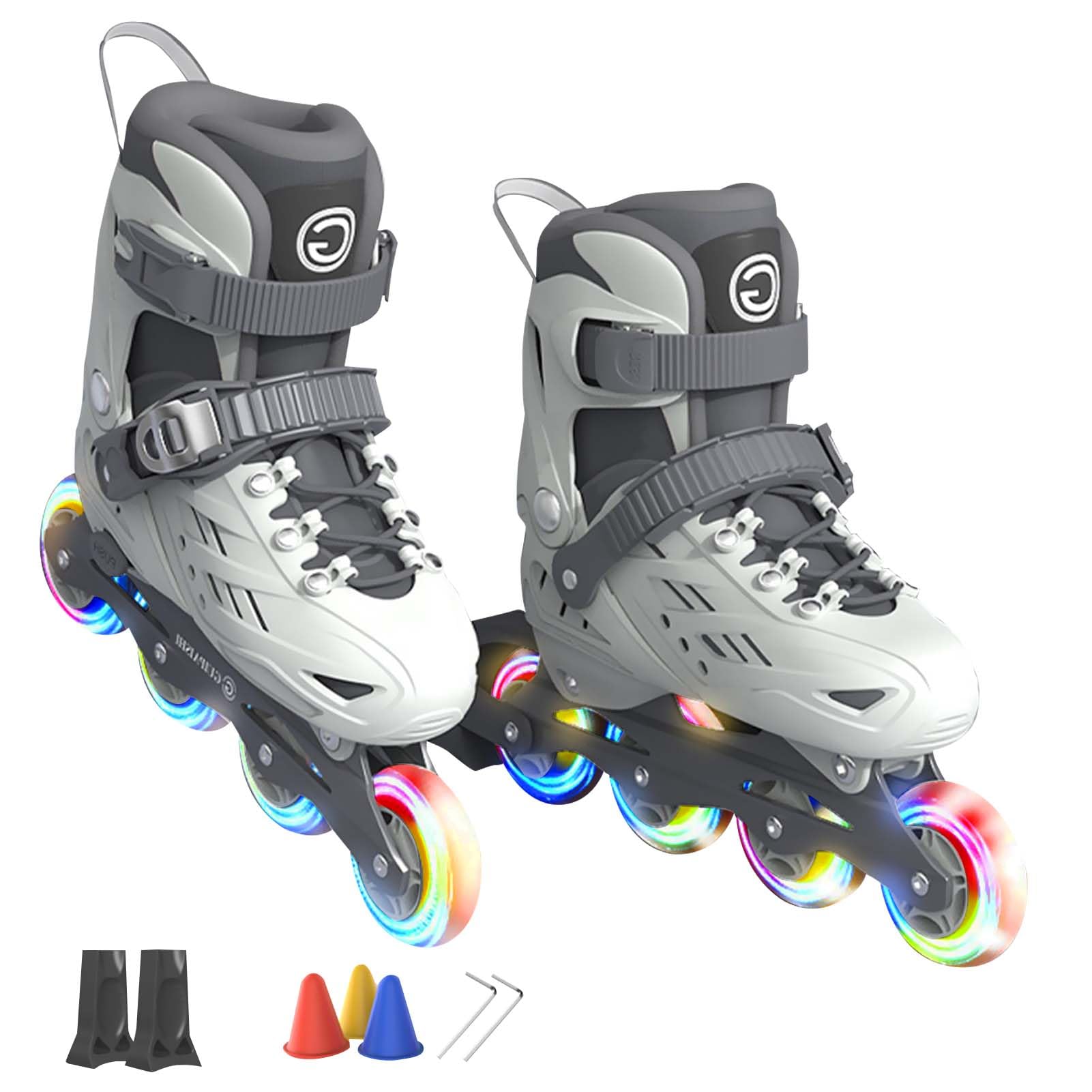 Beauenty Inline Skating Shoes for Kid Double Adjusting Buckle 8 Lighting Wheel Roller Skates Comfortable Breathable Skates Shoes for Outdoor Sports Begginers Kids, Adult