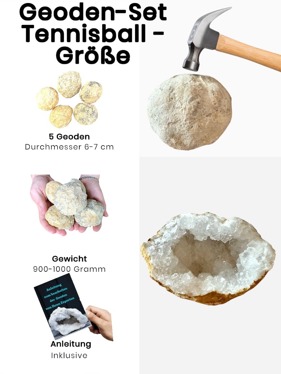 Zestaw geodów w rozmiarze piłki tenisowej I 5 dużych geodów I każda 6-7 cm i łącznie 900-1000 gramów do samodzielnego rozbicia - z instrukcją i objaśnieniem I Maroko