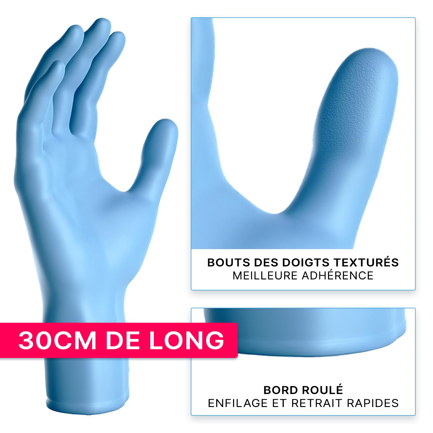 ARNOMED Gants jetables Bleu Extra Longs, gants jetables de 30cm de long L, Gants en nitrile jetables Extra Épais, 1000 pcs (10 boîtes avec 100 pcs), gants en caoutchouc longs jetables en S, M, L & XL | Gants jetables de 30 cm de long - Gants jetables 50 %