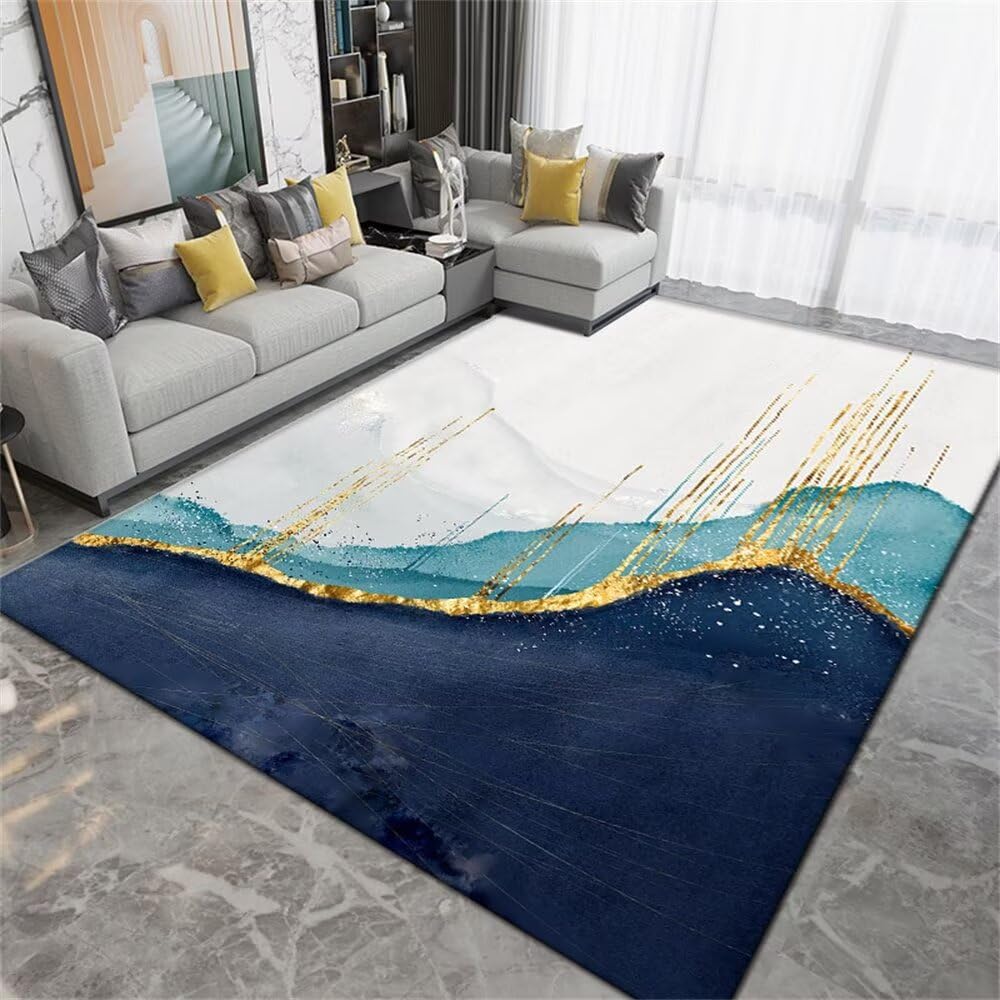 Tapis grande taille bleu et gris moderne et lavable 180x250CM
