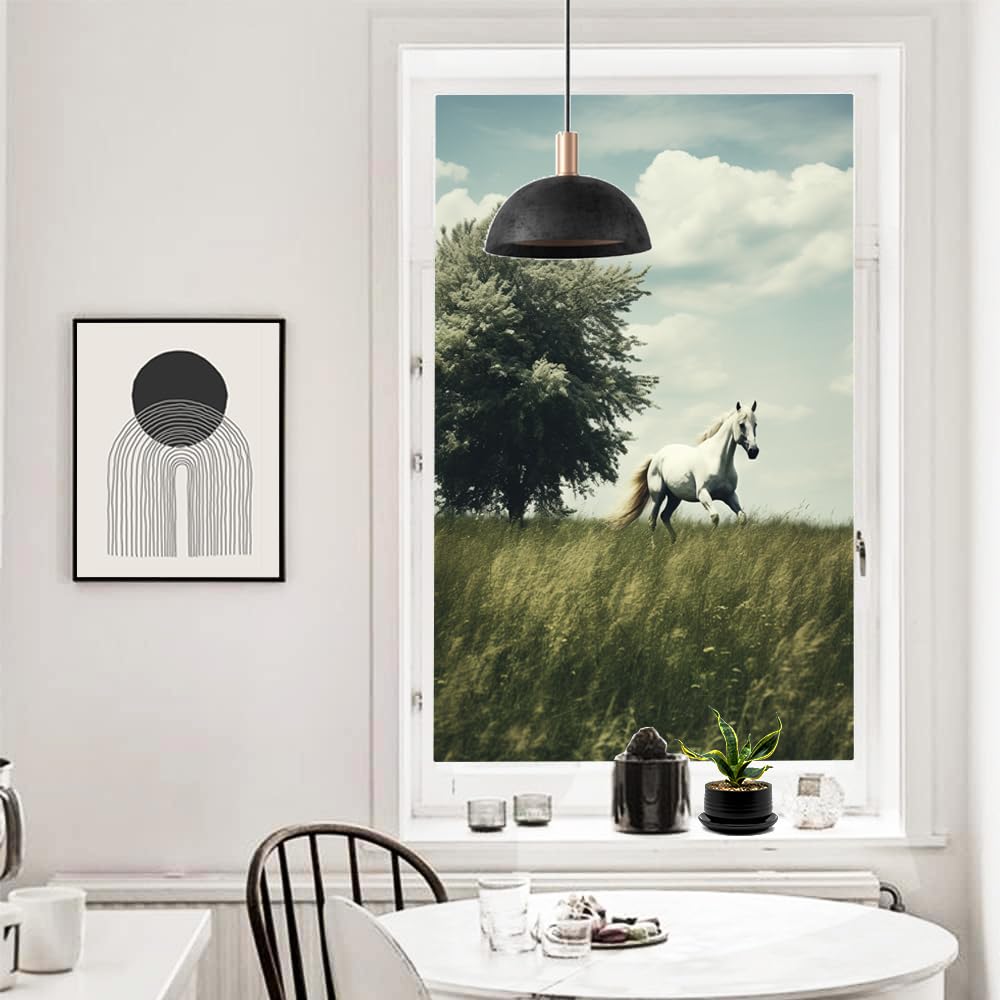 Abstraktes Pferd, Sichtschutzfolie für Fenster, Landfeld, Natur, Tier, Milchglas, Fensterfolie, dekorativ, statisch haftend, für Glas, für Zuhause, 80 x 140 cm