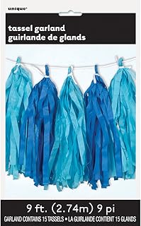 Unique Tissue Tassel Garland, 9 Ft, Royal & Light Blue