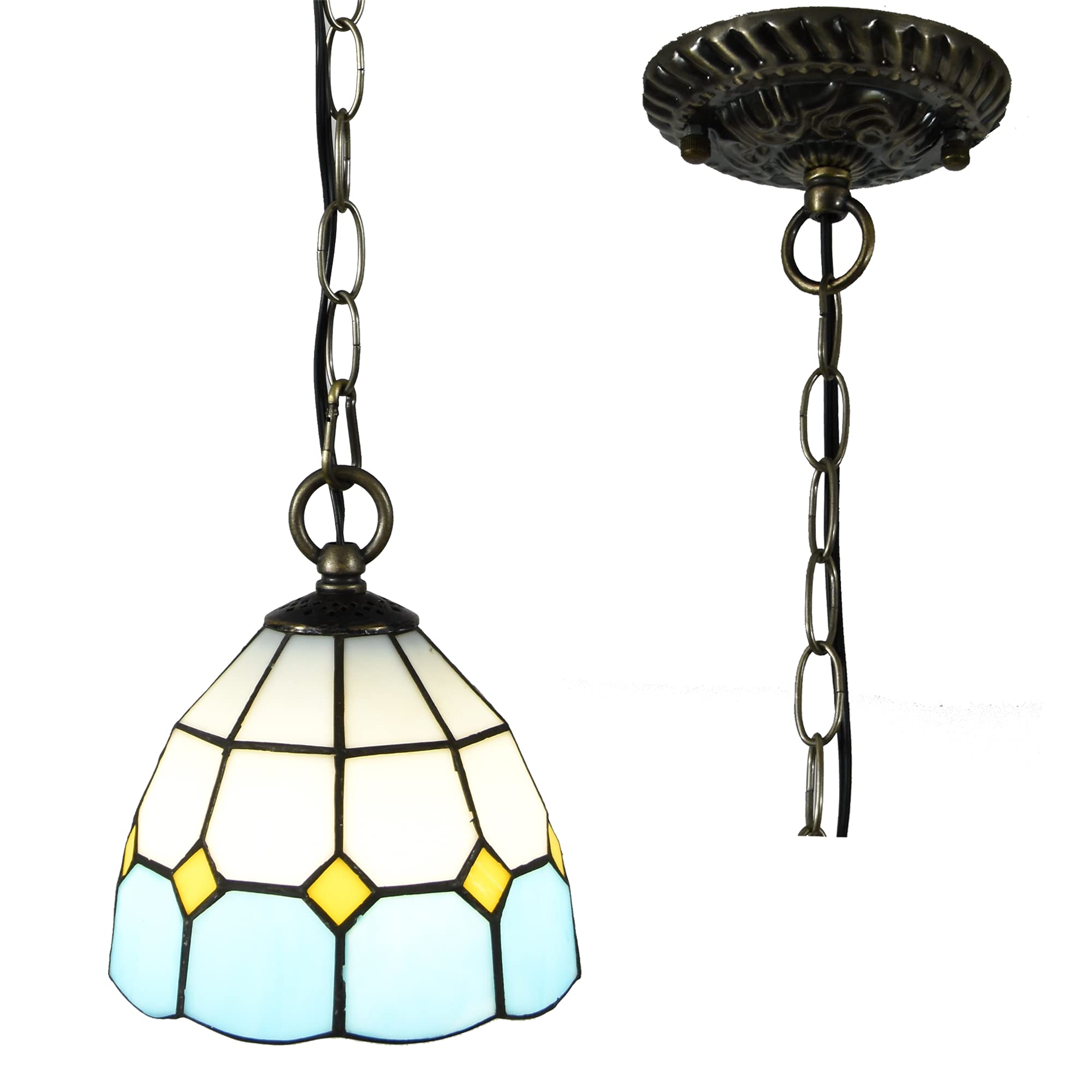 Stained Glass Style Hanging Lamp Handcrafted 6 Inch Wide Lattice Stained Glass Lampshade Living Room Lamp Bedside Lamp