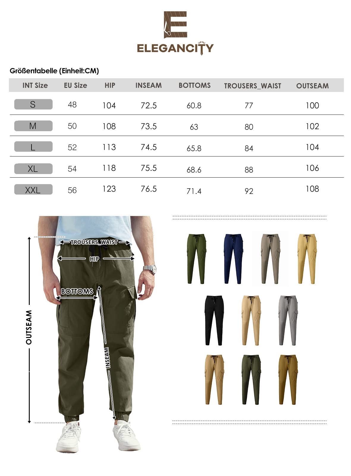 Elegancity Pantaloni Cargo Uomo Pantaloni Chino da Uomo 6 Tasche Jogging Pants con Elastico in Vita S-XXL