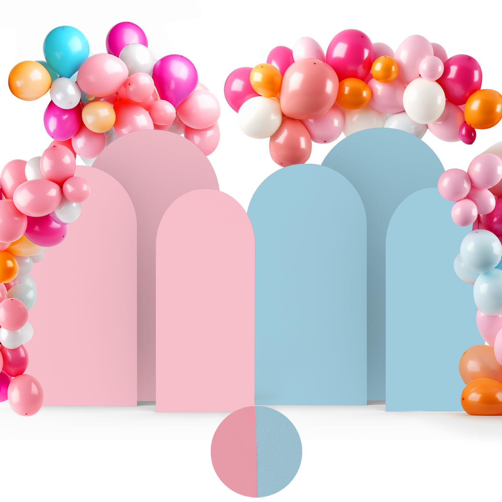 Mity rain Arch Backdrop Cover, Two Colors on Both Sides Wedding Arch Cover Spandex for Balloon Arch Stand 6FT/6.6FT/7.2FT, Set of 3 Arch Backdrop Panels Cover for Parties (Pink + Light Blue)