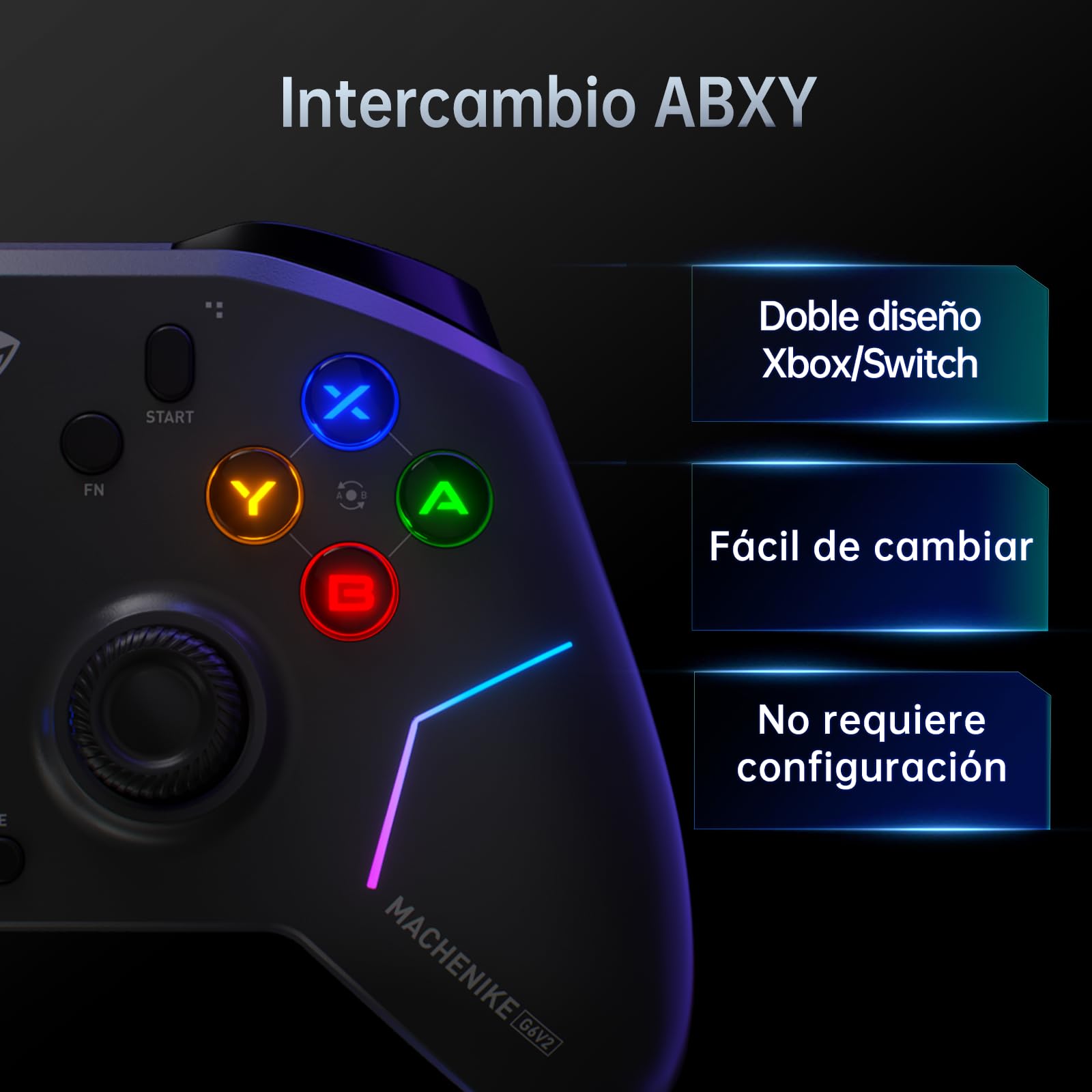 Makenike G6V2 Mando, 2 motores de bobina móvil HD, joystick TMR con par ajustable, 2 gatillos TMR, botones ABXY fácilmente intercambiables, 4 botones programables, 1000 Hz, 1200 mAh (Blanco)