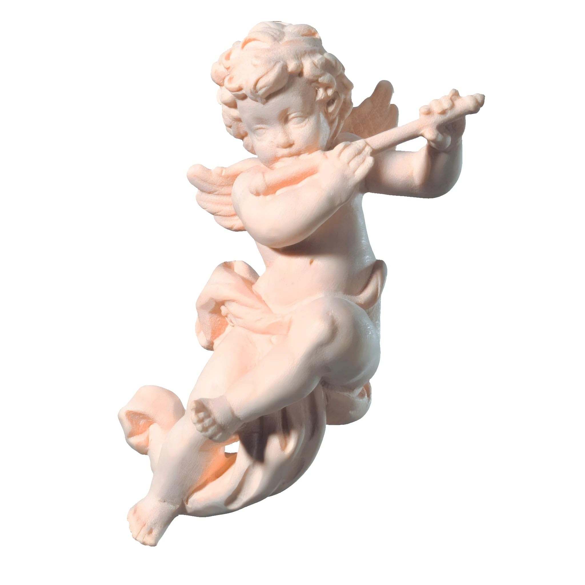 Dolfi | Delikatny anioł latający muzyk z fletem 14 cm | Ręcznie malowane drewno w Val Gardena | Artykuł religijny