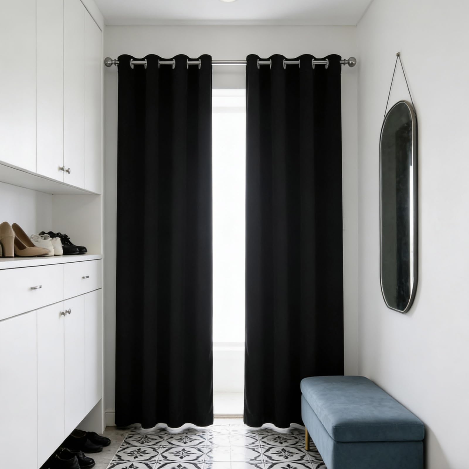 Rideaux isolants thermiques anti froid anti uv occultant noir de taille 80 x 130 cm