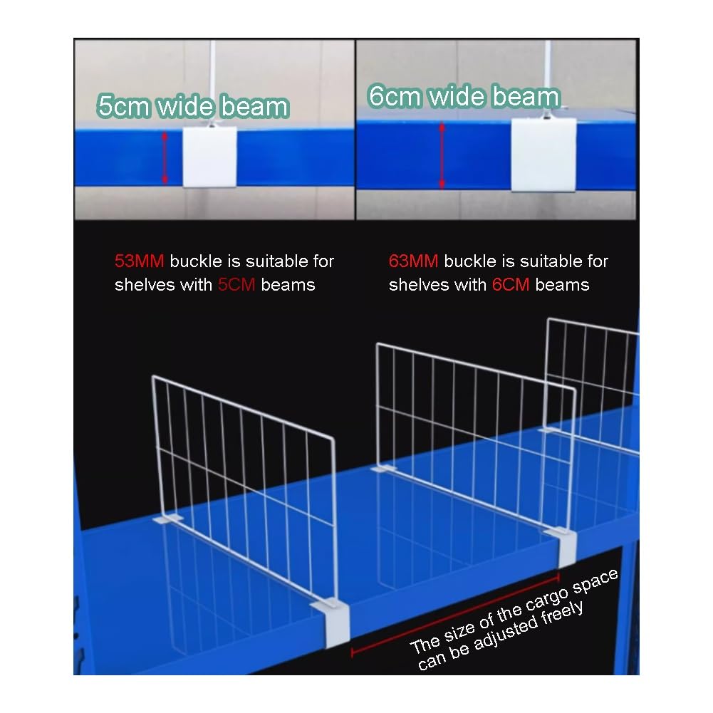 Confezione da 10 divisori bianchi in acciaio per scaffali, separatori per magazzini di fabbriche e nizzazioni domestiche (50 x 40 cm, 53 mm)